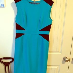 Jasper Colorblock (Teal/Black) Midi dress Size: 10